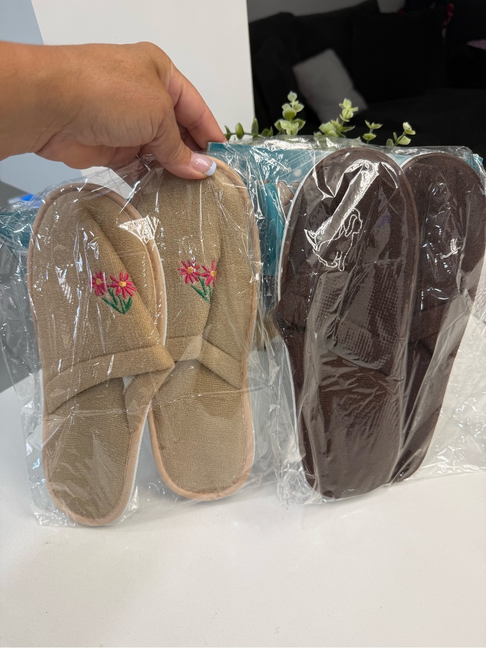 Women’s Beige and Brown Cozy Slip-On House Slippers size small 2 pair